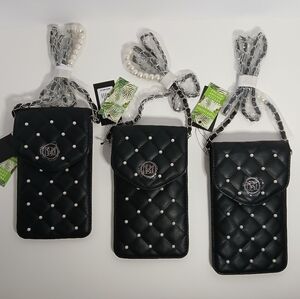 Badgley Mischka Diamond Quilted Phone Case W/ Pearls Black X3 NWT